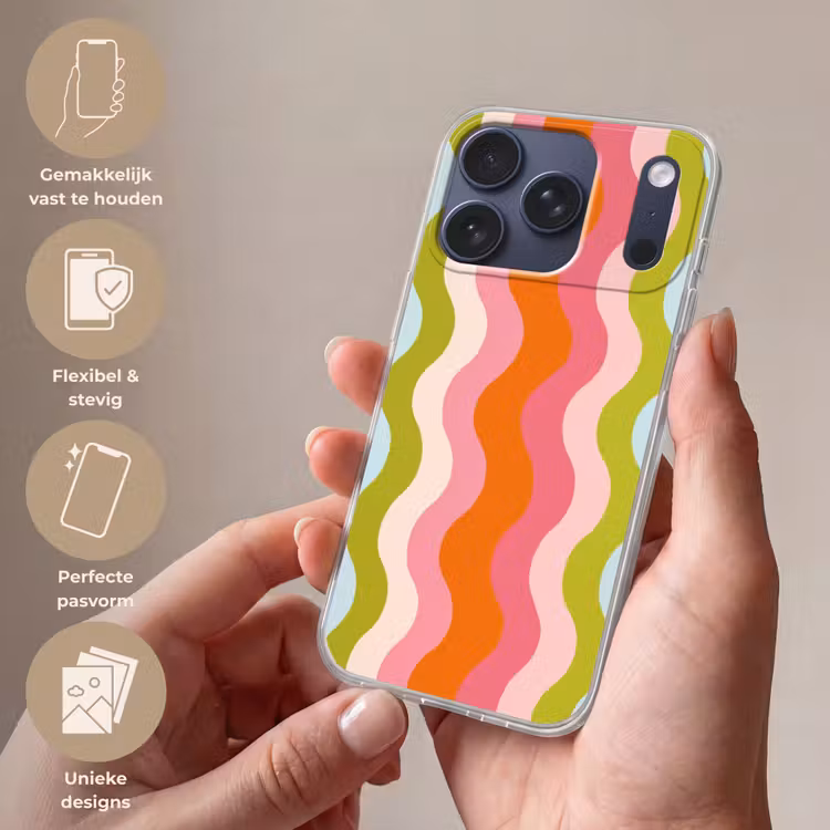 Banen - Golven - Kleurrijk - Verticaal Telefoonhoesje iPhone 17 Pro klein -sfeer3_NL