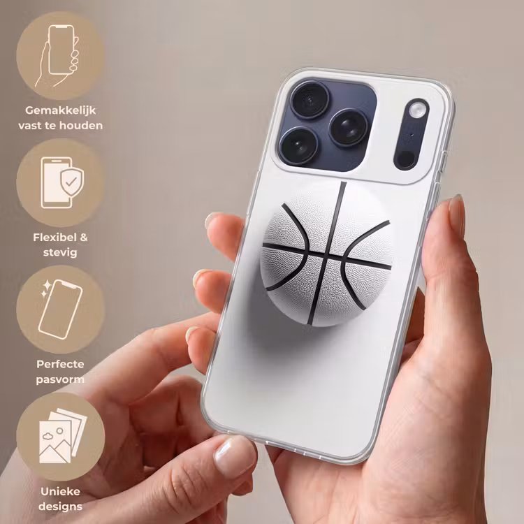Basketbal - Wit - Schaduw - Lijnen Telefoonhoesje iPhone 17 Pro klein -sfeer3_NL