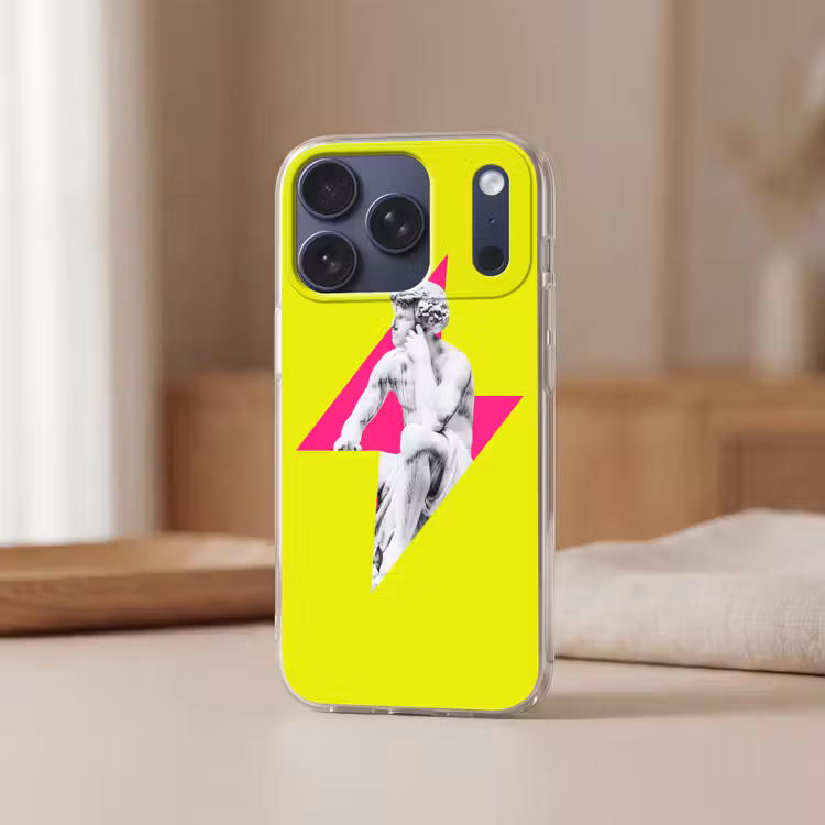Beeld - Man - Bliksemschicht - Geel Telefoonhoesje iPhone 17 Pro klein -sfeer2