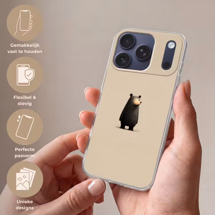 Beer - Donkerbruin - Minimalistisch Telefoonhoesje iPhone 17 Pro klein -sfeer3_NL