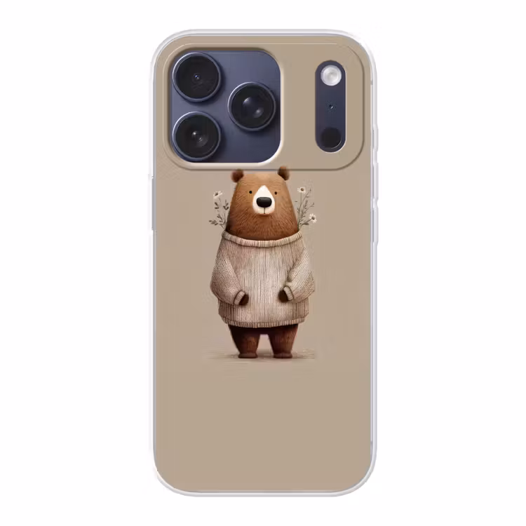 Beer - Witte bloemen - Knus Telefoonhoesje iPhone 17 Pro klein -3d