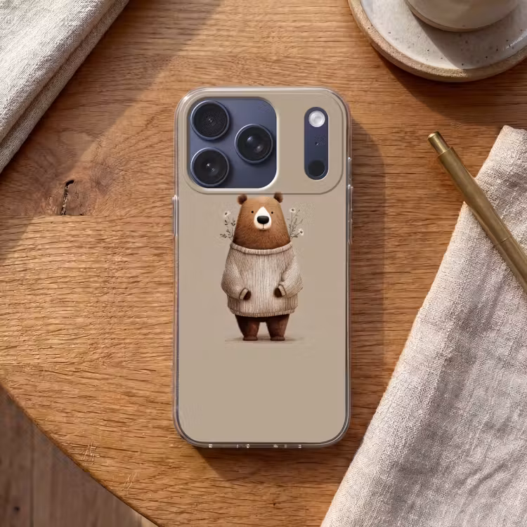Beer - Witte bloemen - Knus Telefoonhoesje iPhone 17 Pro klein -sfeer1