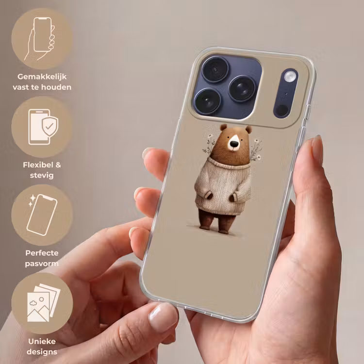 Beer - Witte bloemen - Knus Telefoonhoesje iPhone 17 Pro klein -sfeer3_NL