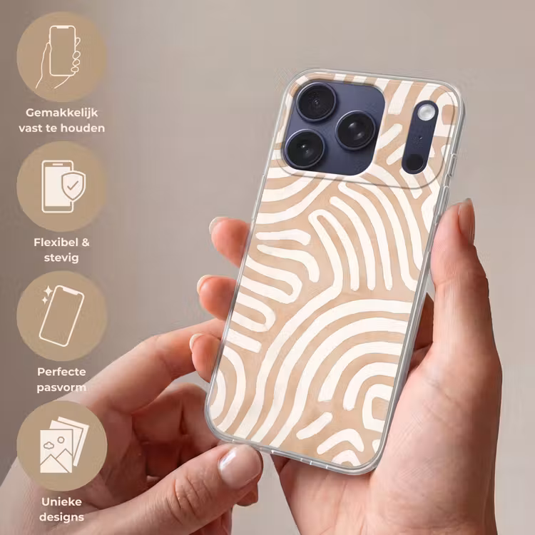 Beige - Aardspatroon Telefoonhoesje iPhone 17 Pro klein -sfeer3_NL