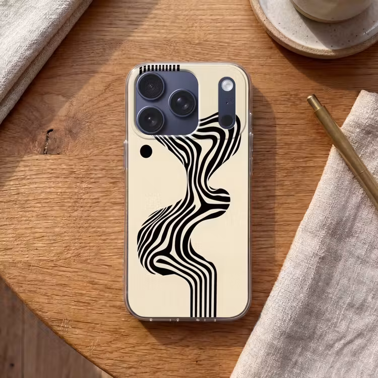Beige - Lijnen - Golvend - Abstract Telefoonhoesje iPhone 17 Pro klein -sfeer1