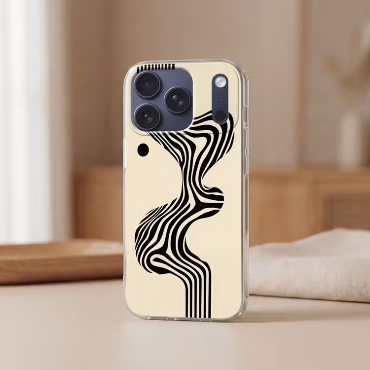 Beige - Lijnen - Golvend - Abstract Telefoonhoesje iPhone 17 Pro klein -sfeer2