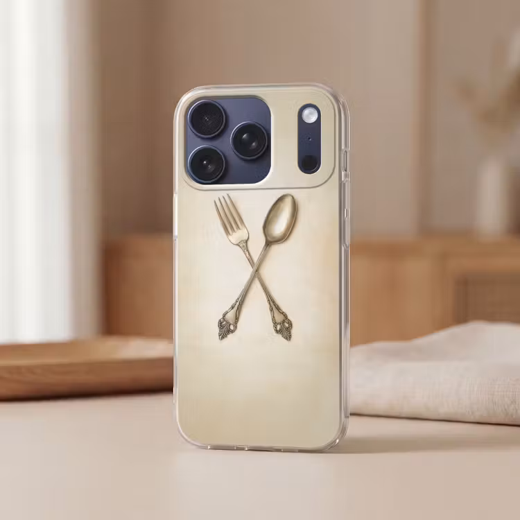 Beige - Vintage - Bestek Telefoonhoesje iPhone 17 Pro klein -sfeer2