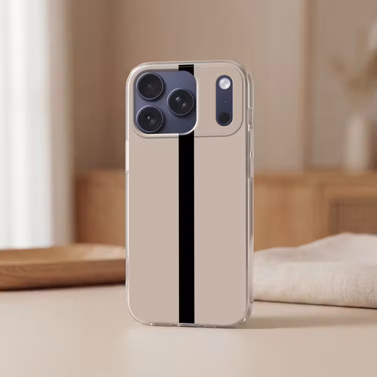 Beige - Zwart - Streep - Minimalistisch Telefoonhoesje iPhone 17 Pro klein -sfeer2