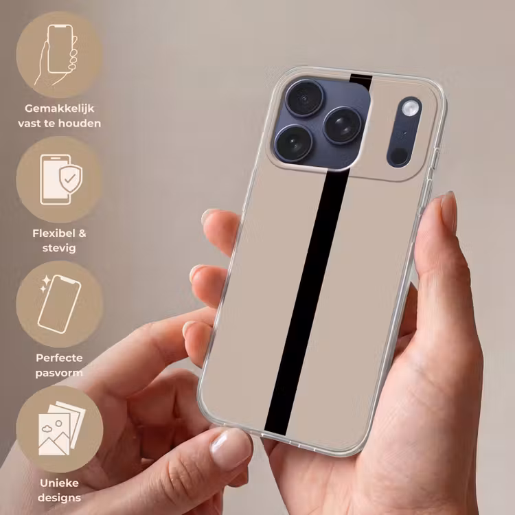 Beige - Zwart - Streep - Minimalistisch Telefoonhoesje iPhone 17 Pro klein -sfeer3_NL