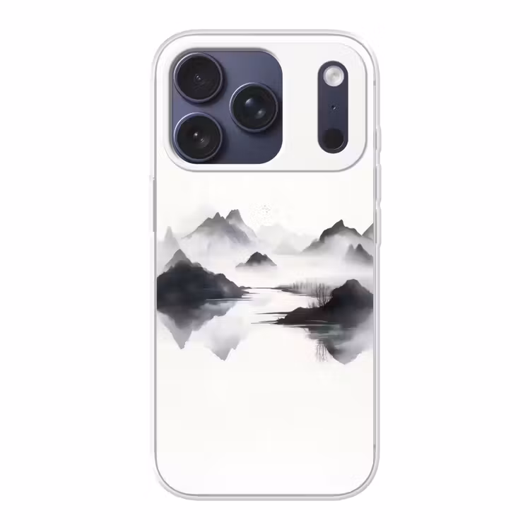 Bergen - Mistig - Water - Wit Telefoonhoesje iPhone 17 Pro klein -3d