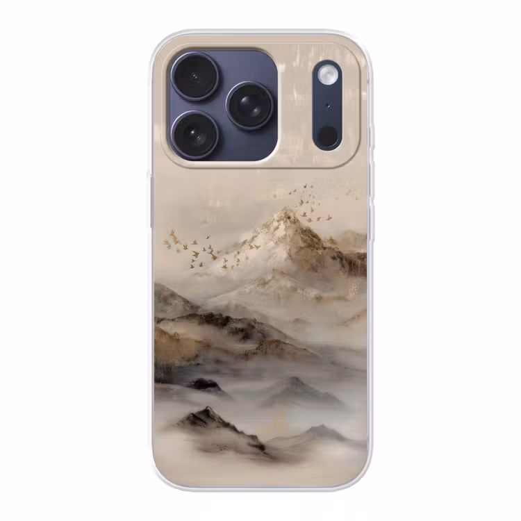Berglandschap - Mist  - Penseelstreken Telefoonhoesje iPhone 17 Pro klein -3d
