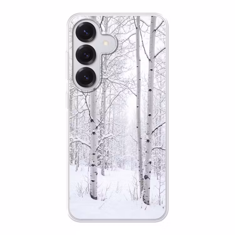 Berkenbomen - Sneeuw - Winter - Bos - Wit Telefoonhoesje Samsung Galaxy S26 klein -3d