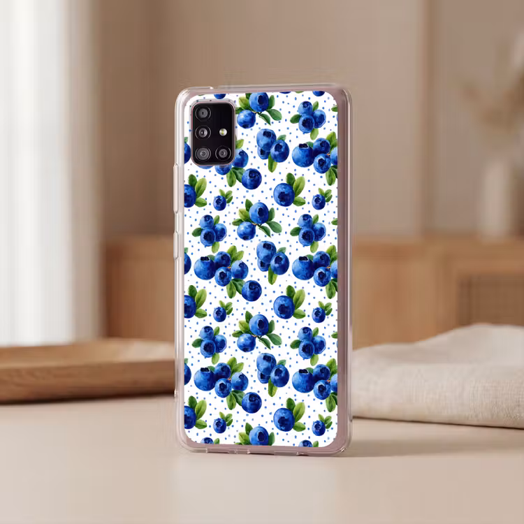 Bessen - Patroon - Blauw Telefoonhoesje Samsung Galaxy A51 5G klein 373 -sfeer2