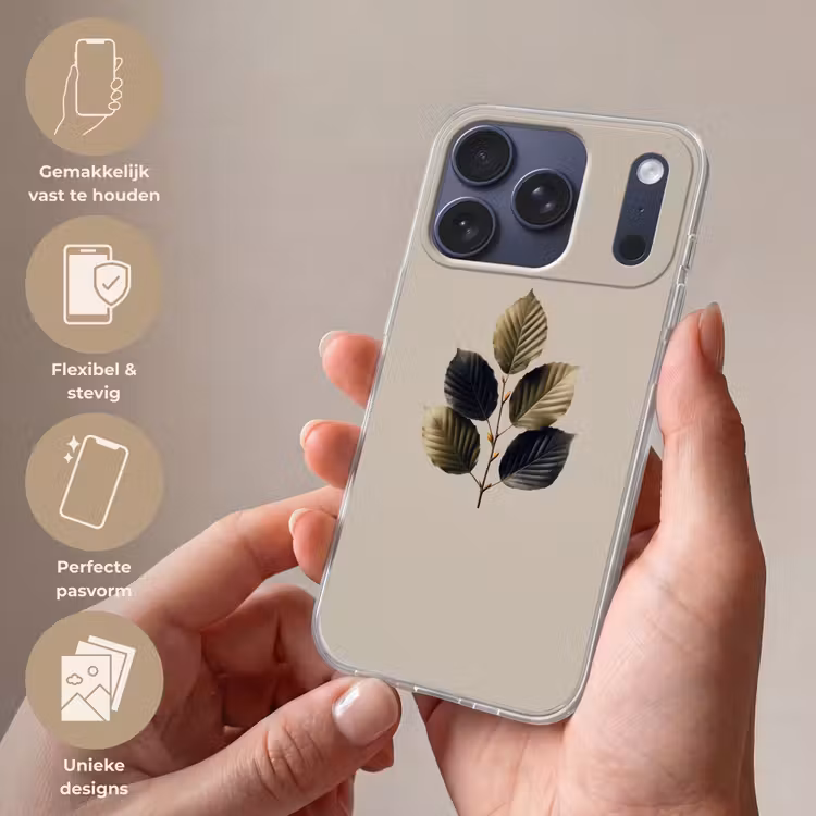 Beukenbladeren - Bruin - Groen - neutraal Telefoonhoesje iPhone 17 Pro klein -sfeer3_NL