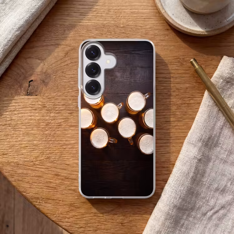 Bier - Glazen - Schuim - Hout - Drank Telefoonhoesje Samsung Galaxy S26 klein -sfeer1