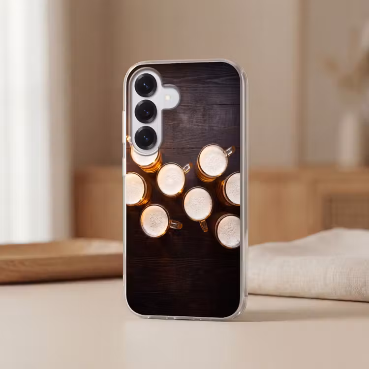 Bier - Glazen - Schuim - Hout - Drank Telefoonhoesje Samsung Galaxy S26 klein -sfeer2
