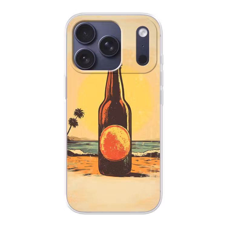 Bierfles - Zonsondergang - Palmbomen - Zee Telefoonhoesje iPhone 17 Pro klein -3d