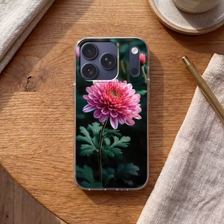 Blad - Chrysant - Roze - Schaduw Telefoonhoesje iPhone 17 Pro klein -sfeer1