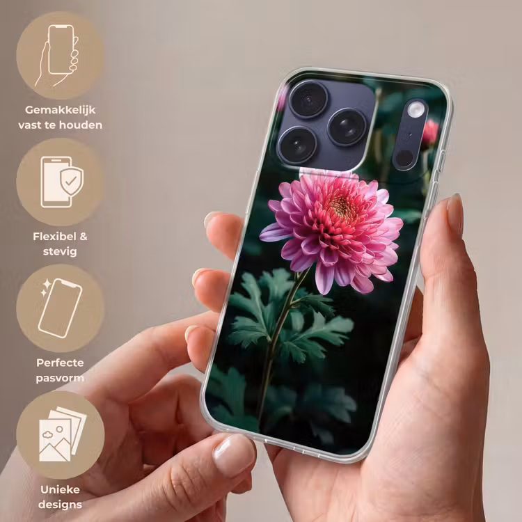 Blad - Chrysant - Roze - Schaduw Telefoonhoesje iPhone 17 Pro klein -sfeer3_NL