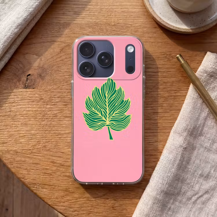 Blad - Groen - Illustratie - Minimalistisch Telefoonhoesje iPhone 17 Pro klein -sfeer1
