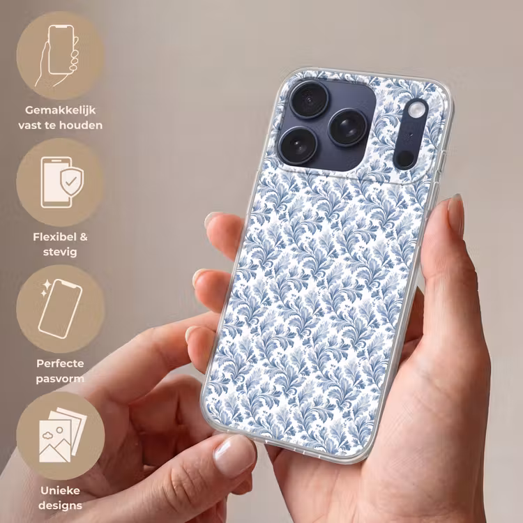 Bladeren  - Blauw - Patroon Telefoonhoesje iPhone 17 Pro klein 878 -sfeer3_NL