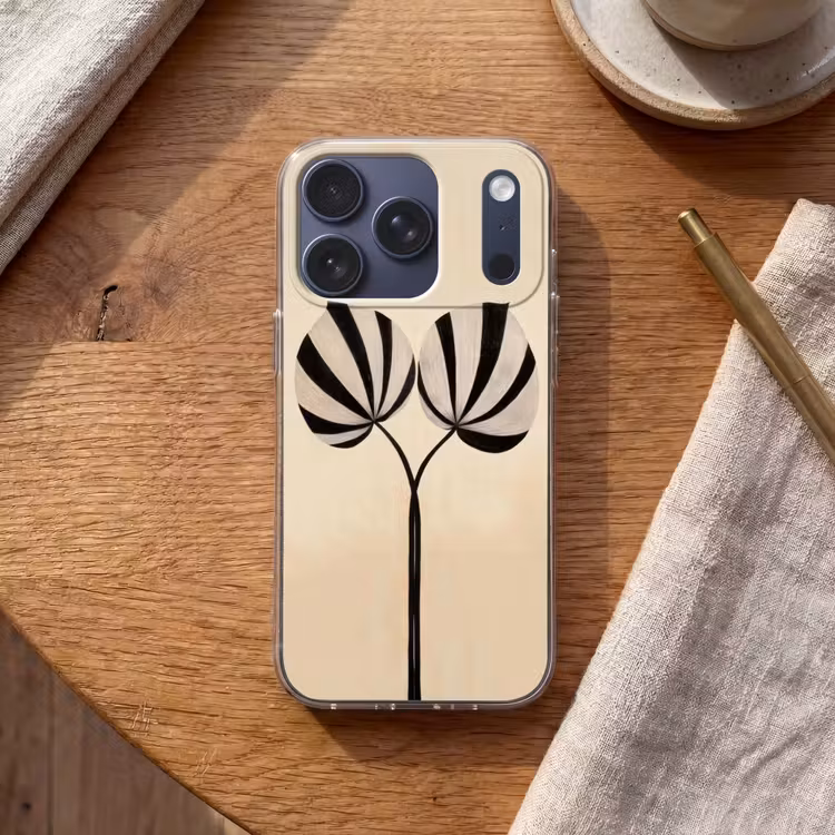 Bladeren - Gestreept - Stengel - Beige Telefoonhoesje iPhone 17 Pro klein -sfeer1