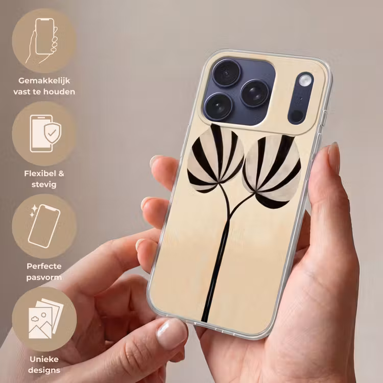 Bladeren - Gestreept - Stengel - Beige Telefoonhoesje iPhone 17 Pro klein -sfeer3_NL