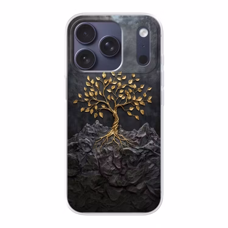 Bladeren - Goud - Boom - Rots Telefoonhoesje iPhone 17 Pro klein -3d