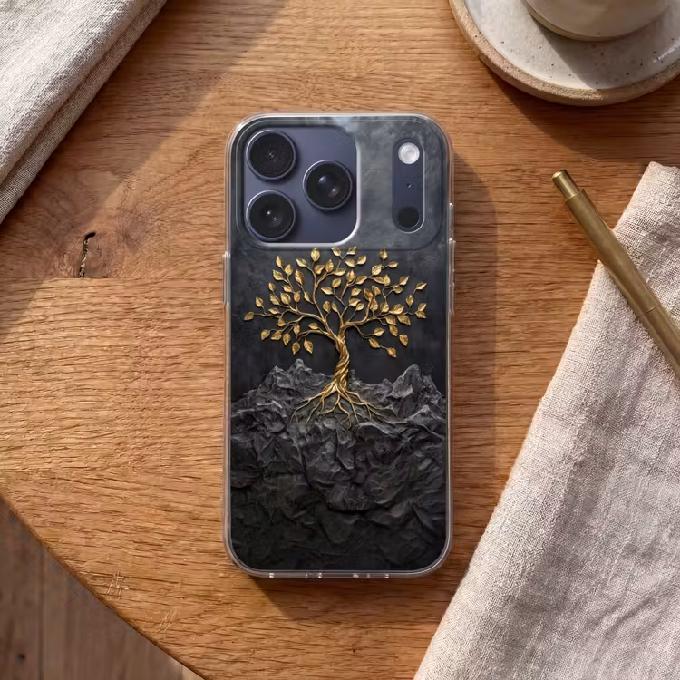 Bladeren - Goud - Boom - Rots Telefoonhoesje iPhone 17 Pro klein -sfeer1