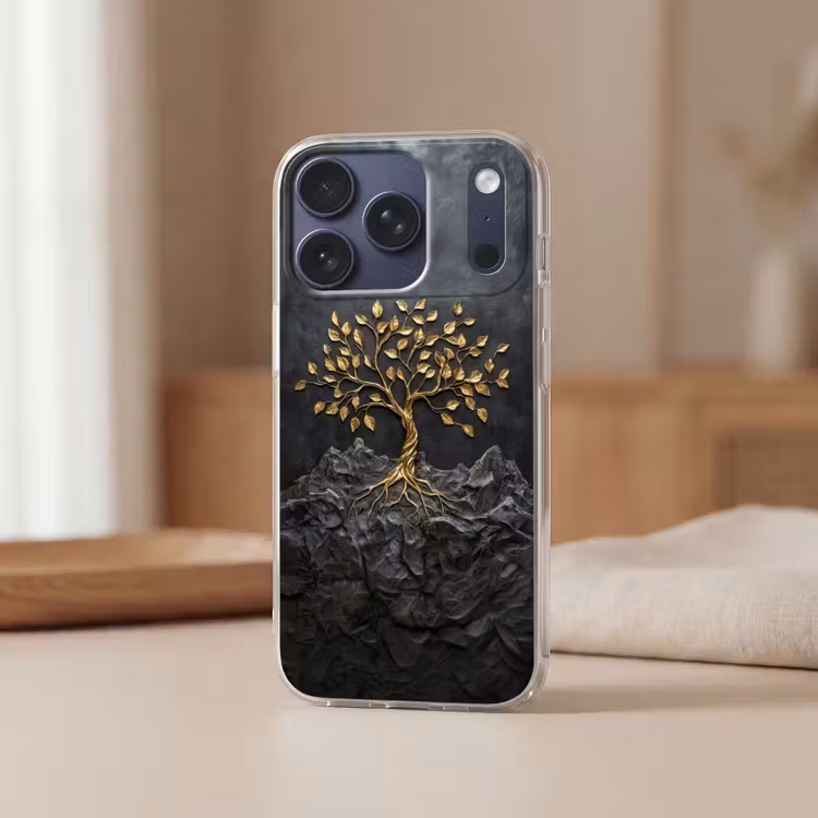 Bladeren - Goud - Boom - Rots Telefoonhoesje iPhone 17 Pro klein -sfeer2