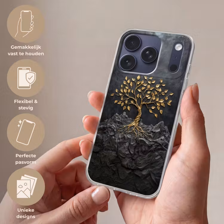 Bladeren - Goud - Boom - Rots Telefoonhoesje iPhone 17 Pro klein -sfeer3_NL