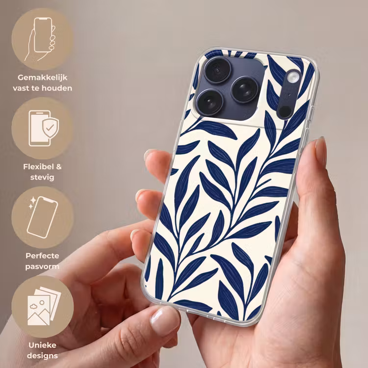 Bladeren - Klimop - Donkerblauw Telefoonhoesje iPhone 17 Pro klein -sfeer3_NL