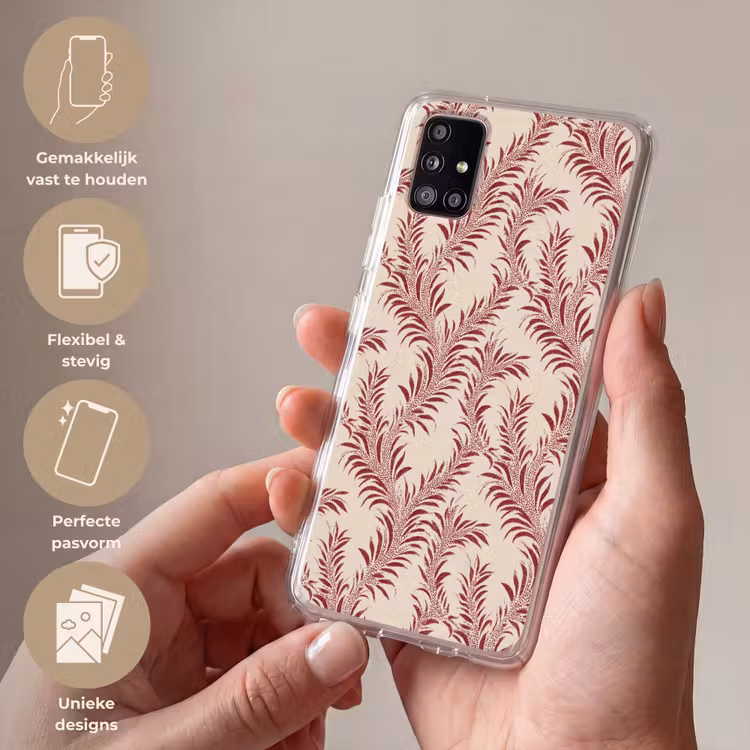 Bladeren - Linnen - Rood Telefoonhoesje Samsung Galaxy A51 5G klein 373 -sfeer3_NL