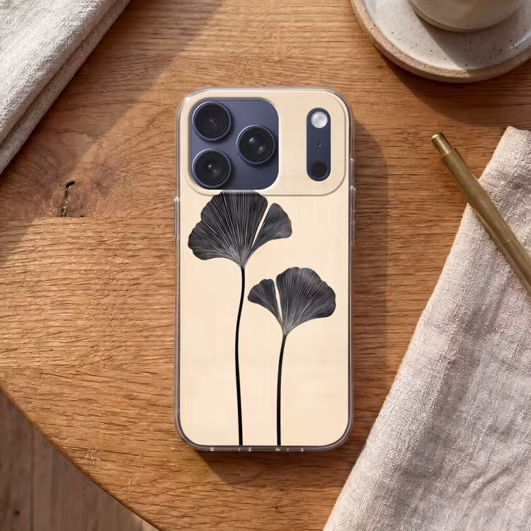 Bladeren - Minimalistisch - Zwart Telefoonhoesje iPhone 17 Pro klein -sfeer1