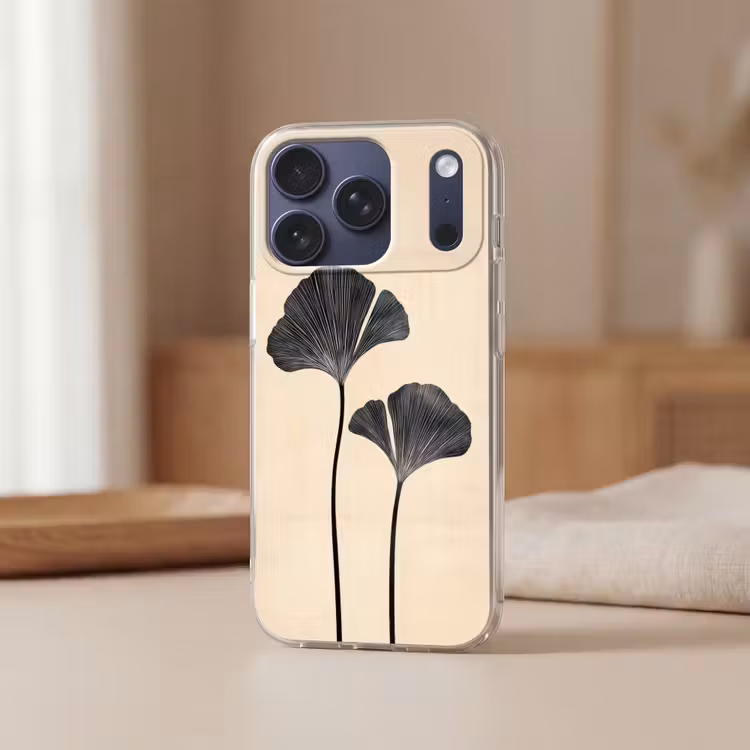 Bladeren - Minimalistisch - Zwart Telefoonhoesje iPhone 17 Pro klein -sfeer2