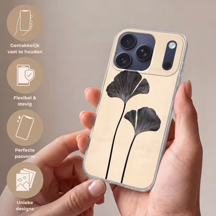 Bladeren - Minimalistisch - Zwart Telefoonhoesje iPhone 17 Pro klein -sfeer3_NL