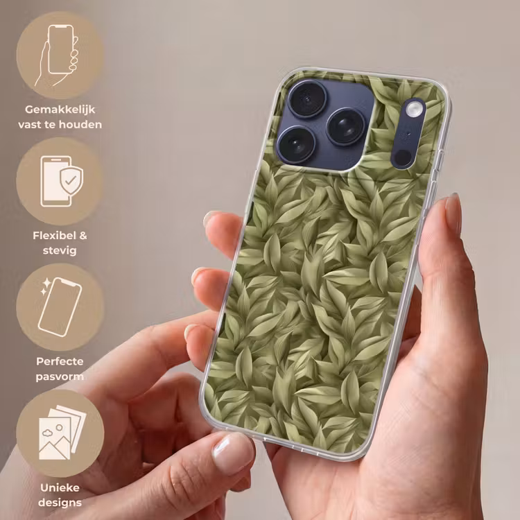 Bladeren - Modern - Groen Telefoonhoesje iPhone 17 Pro klein 878 -sfeer3_NL