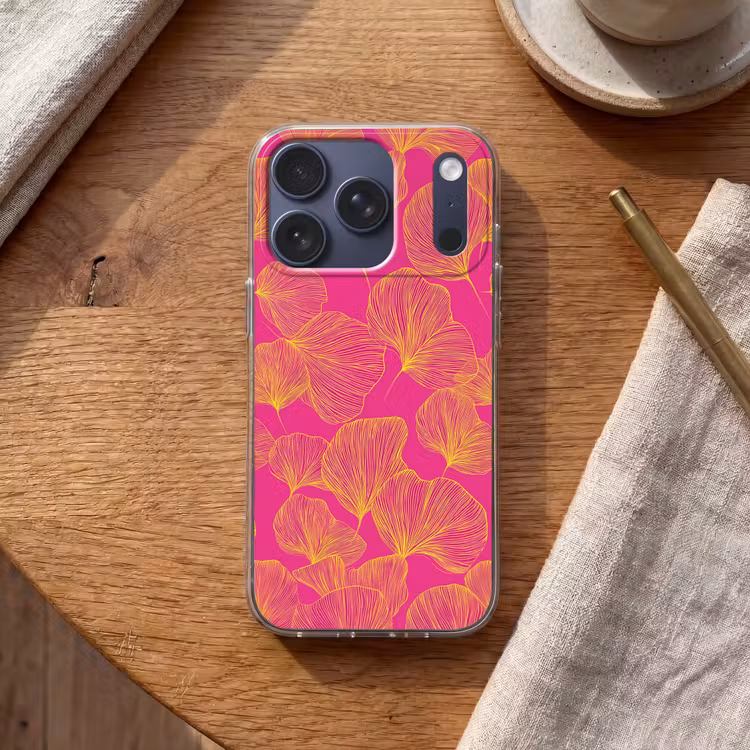 Bladeren - Nerven - Grafisch - Roze Telefoonhoesje iPhone 17 Pro klein -sfeer1