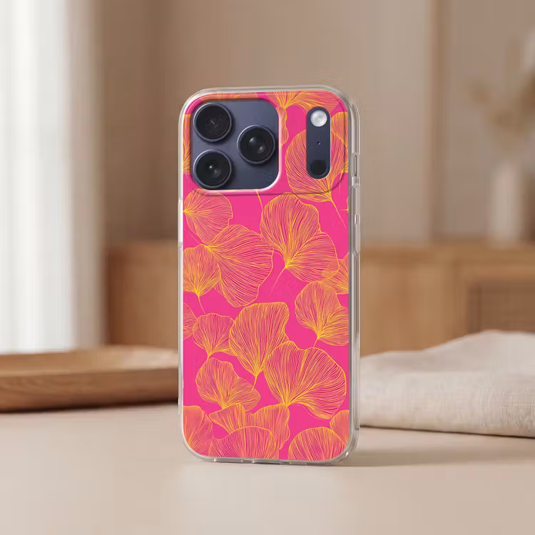 Bladeren - Nerven - Grafisch - Roze Telefoonhoesje iPhone 17 Pro klein -sfeer2