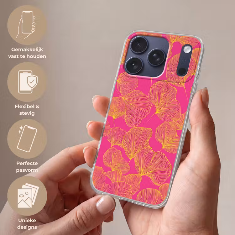 Bladeren - Nerven - Grafisch - Roze Telefoonhoesje iPhone 17 Pro klein -sfeer3_NL