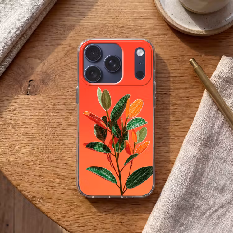 Bladeren - Nerven - Oranje - Structuur Telefoonhoesje iPhone 17 Pro klein -sfeer1