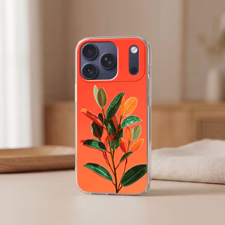 Bladeren - Nerven - Oranje - Structuur Telefoonhoesje iPhone 17 Pro klein -sfeer2