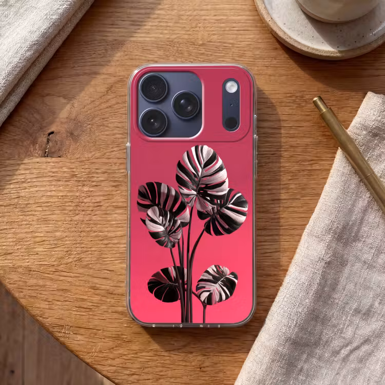 Bladeren - Rond - Roze Telefoonhoesje iPhone 17 Pro klein -sfeer1