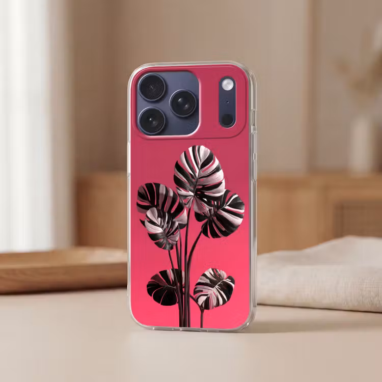 Bladeren - Rond - Roze Telefoonhoesje iPhone 17 Pro klein -sfeer2