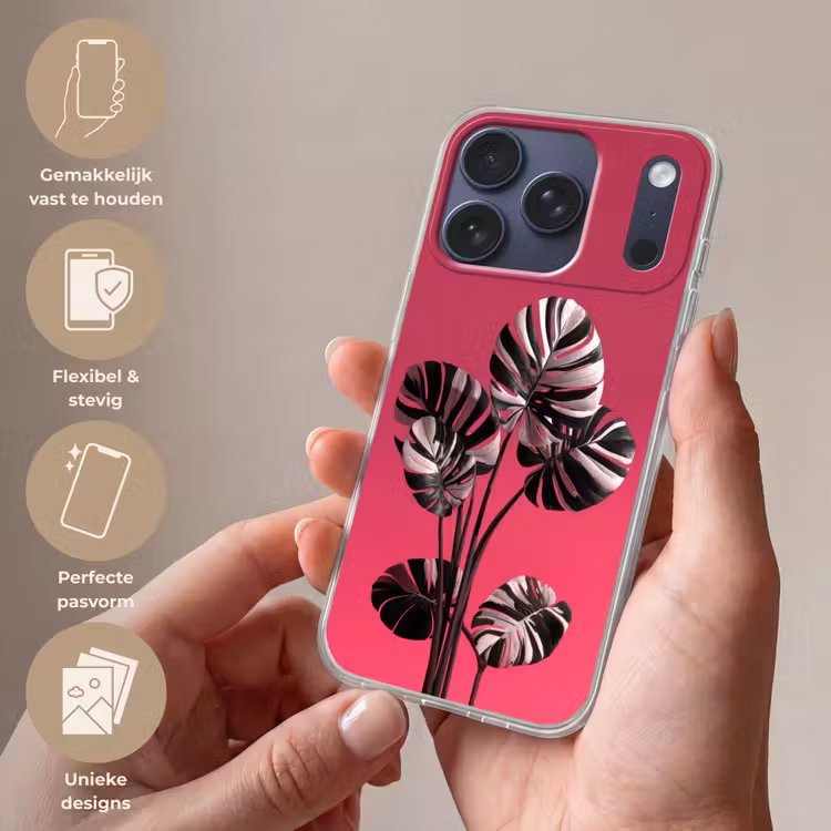 Bladeren - Rond - Roze Telefoonhoesje iPhone 17 Pro klein -sfeer3_NL