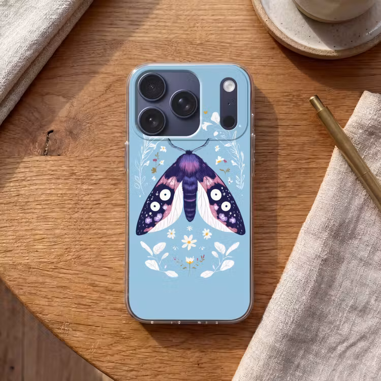 Bladeren - Wit - Vlinder - Insect Telefoonhoesje iPhone 17 Pro klein -sfeer1