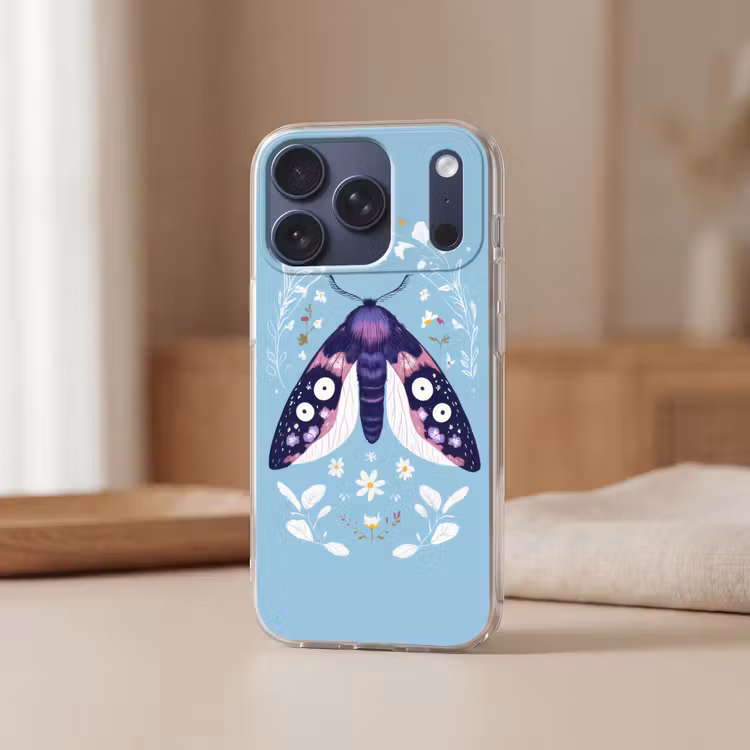 Bladeren - Wit - Vlinder - Insect Telefoonhoesje iPhone 17 Pro klein -sfeer2