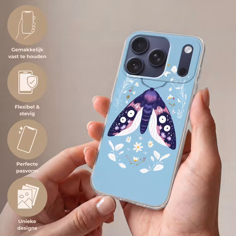 Bladeren - Wit - Vlinder - Insect Telefoonhoesje iPhone 17 Pro klein -sfeer3_NL