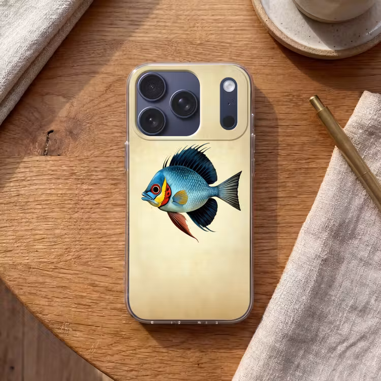 Blauw - Kieuwen - Vis - Illustratie Telefoonhoesje iPhone 17 Pro klein -sfeer1
