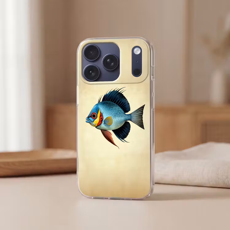 Blauw - Kieuwen - Vis - Illustratie Telefoonhoesje iPhone 17 Pro klein -sfeer2